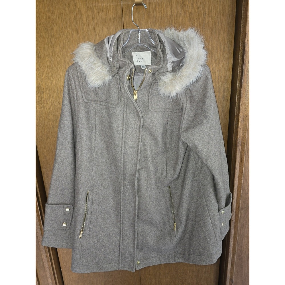 Women's Faux Wool Topcoat - A New Day Gray 2X